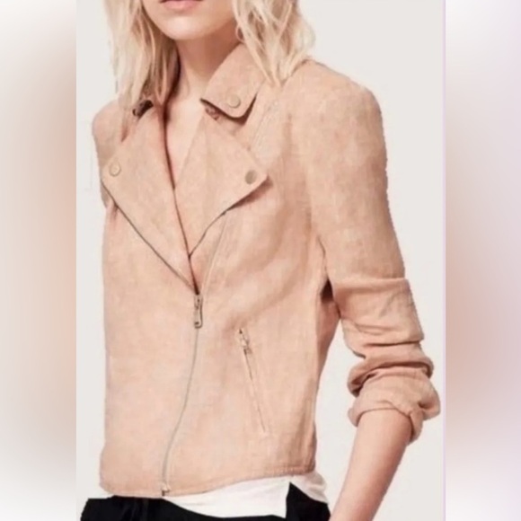 Lou & Grey Jackets & Blazers - LOU & GREY 100% Linen Moto Jacket Soft Pink Womens Size XL